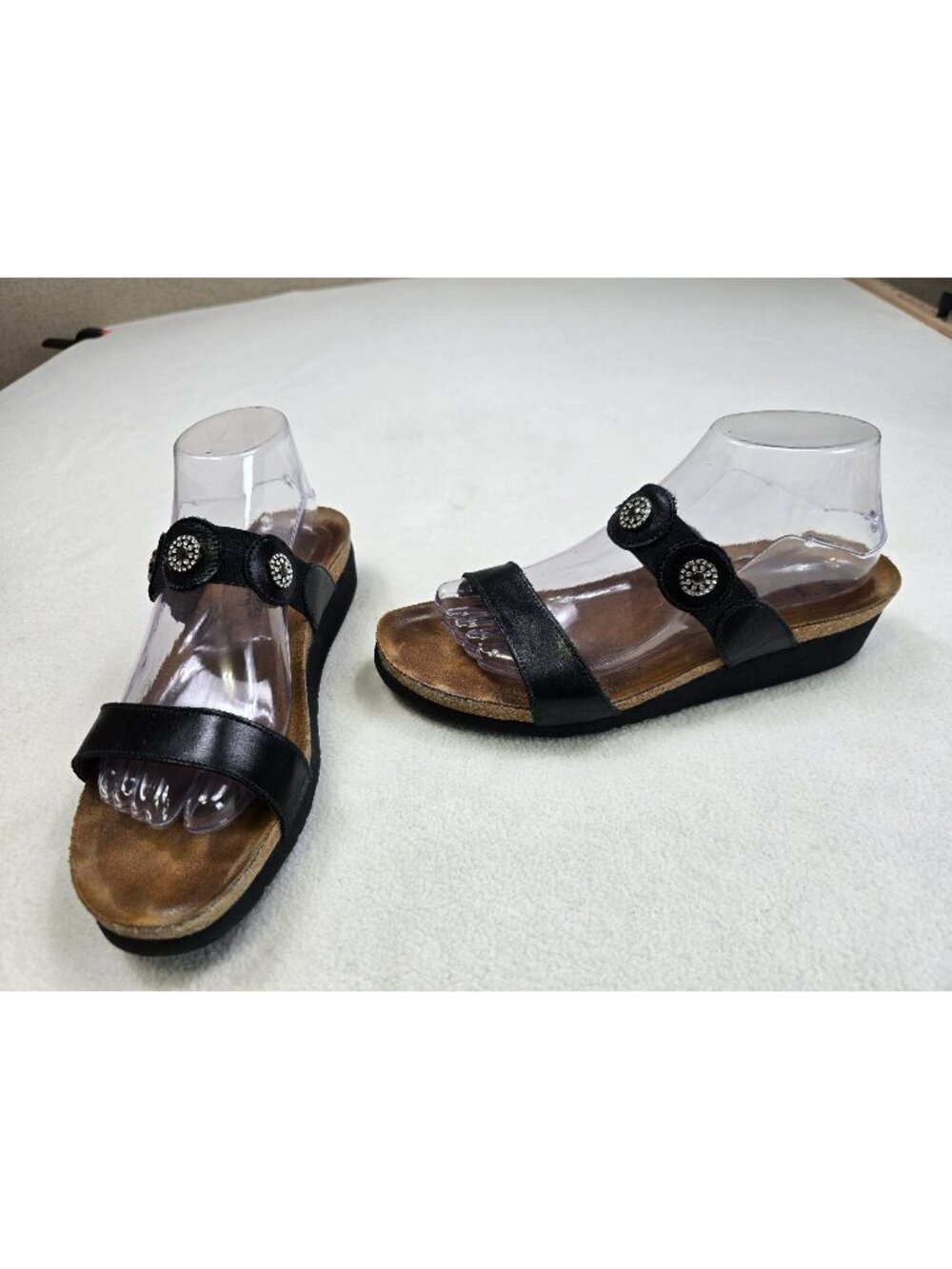 Naot Womens Black Leather Slide Sandals Wedge Heel Size 41 10 Made In Israel